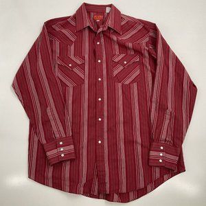 Vtg Plains Western Wear Pearl Snap Button Up Shirt Long Sleeve Red Men's Large L